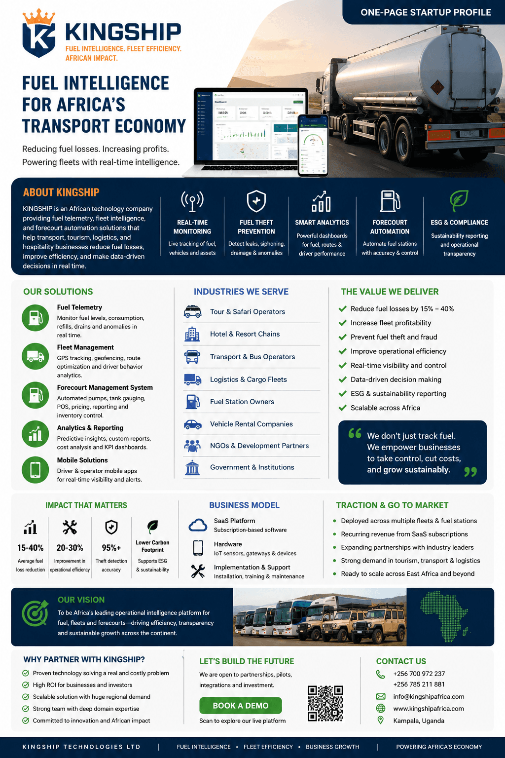 KINGSHIP Fuel Intelligence Platform — one-page startup profile